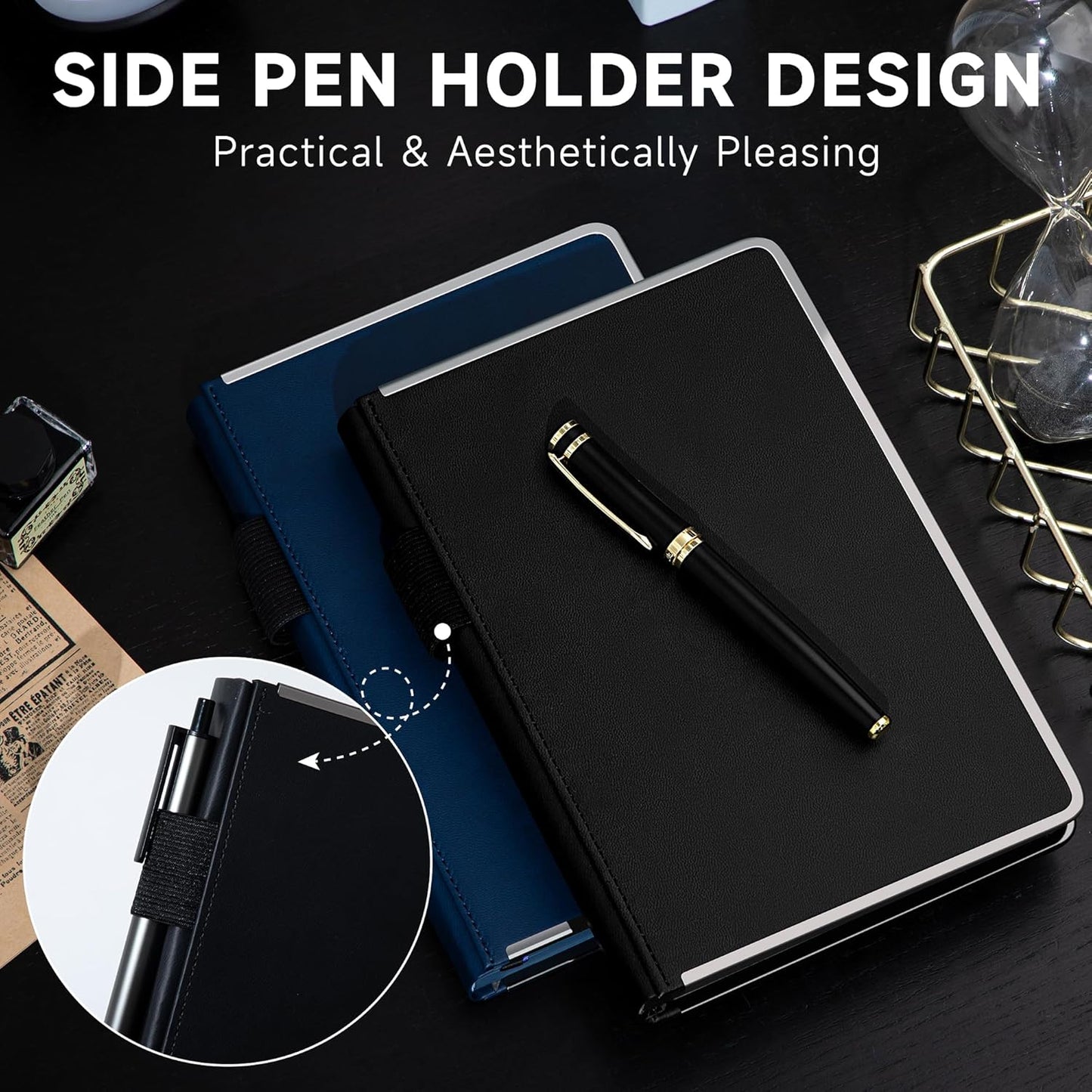 MINICAGIE Journal Notebook for Men Women Gifts Hardcover Leather Mens Journals for Writing 288 Pages 100 Gsm Paper Thick Journaling Notebooks for Work Diary, 5.7x8.3 In, Blue