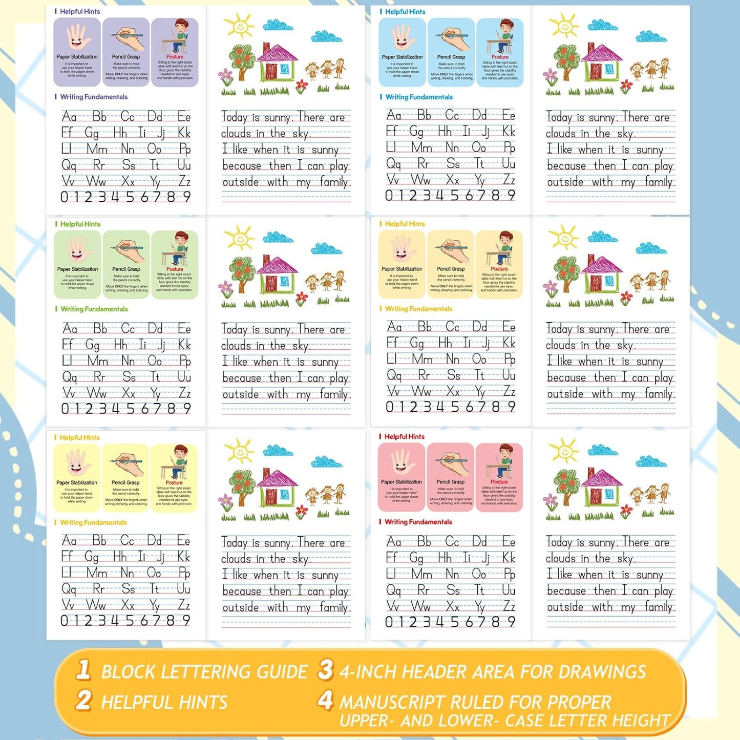 Fulmoon 24 Pcs Primary Composition Notebook K-2 with Picture Space Primary Journal Grades K-2 Draw and Write Journal Composition Book for Preschool Classroom, 80 Sheet (Blue)