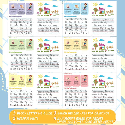 Fulmoon 24 Pcs Primary Composition Notebook K-2 with Picture Space Primary Journal Grades K-2 Draw and Write Journal Composition Book for Preschool Classroom, 80 Sheet (Blue)