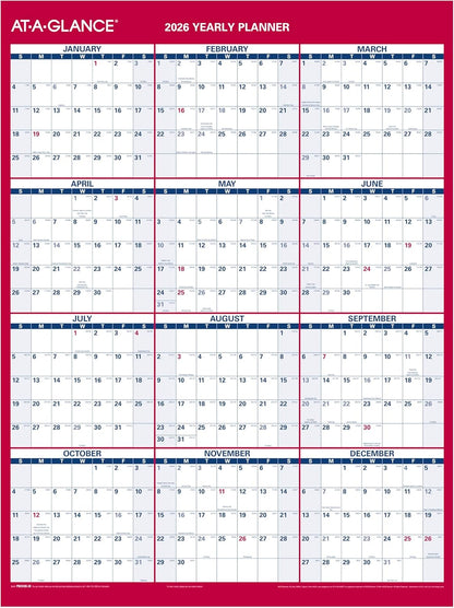 AT-A-GLANCE 2026 Erasable Calendar, Dry Erase Wall Planner, 12" x 16", Small, Vertical-Horizontal, Reversible, Compact (PM330B2826)