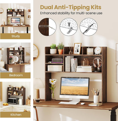 Tangkula Desktop Bookshelf, Countertop Storage Hutch with 5 Shelves for Computer Desk, Desk 3-Tier Display Rack, Multipurpose Wood Desktop Hutch Storage Organizer for Dorm Office Home