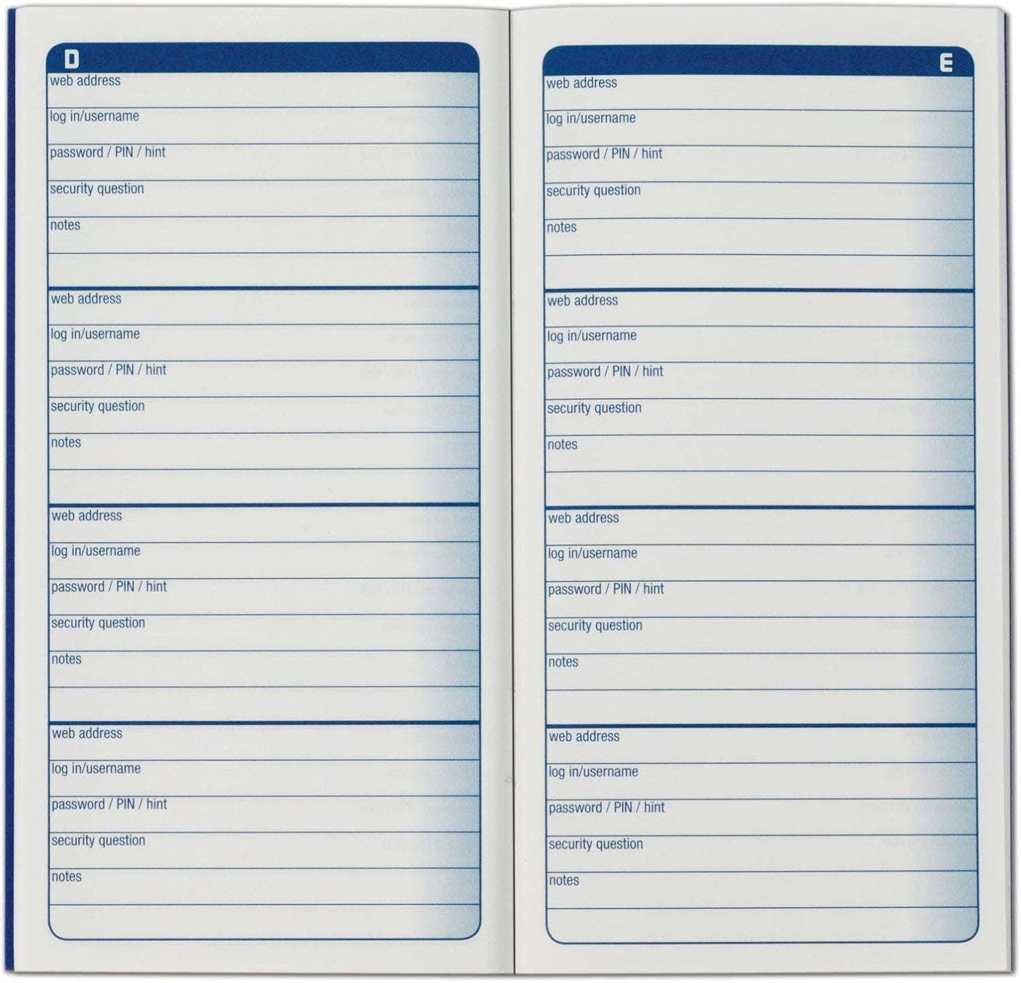 Adams Password Journal, 1 Count, 6.25 x 3.25 Inches, Blue, Alphabetically Organized with 4 Entries Per Page, 48 Pages, Pocket-Sized Login Companion (APJ99)