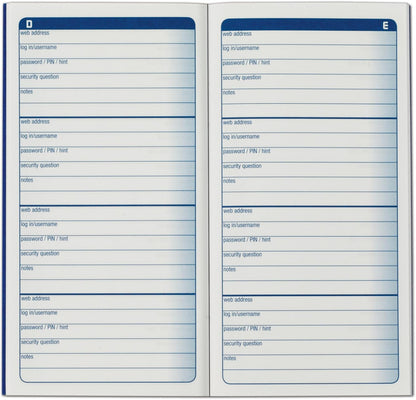 Adams Password Journal, 1 Count, 6.25 x 3.25 Inches, Blue, Alphabetically Organized with 4 Entries Per Page, 48 Pages, Pocket-Sized Login Companion (APJ99)