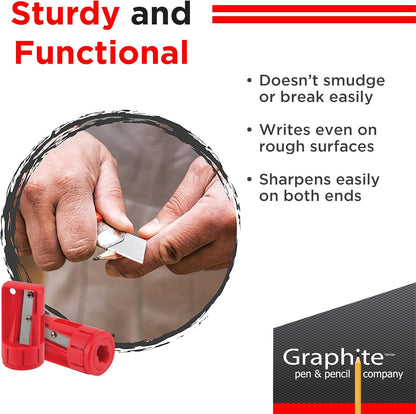 GRAPHITE Hard Lead Carpenter Pencils Bulk - (1) Pack of 12 Pieces Lumber Wooden Pencil #2 (HB) - Red