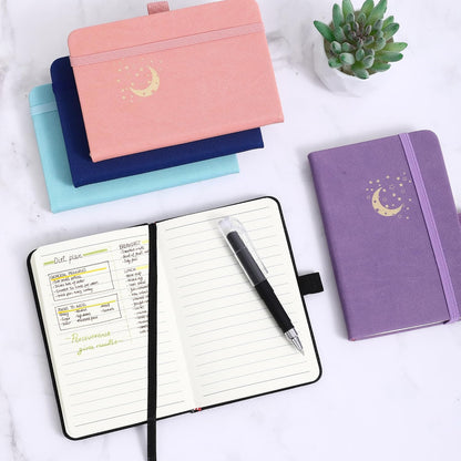 BOBO RABBIT 3 Pack Pocket Small Notebooks Total 600 Pages A6 Moon Star Aesthetic Mini Compact Journal Notebook For Note Taking Journaling Hardcover Leather College Ruled Lined Note Pads for Women Men Travel Office School