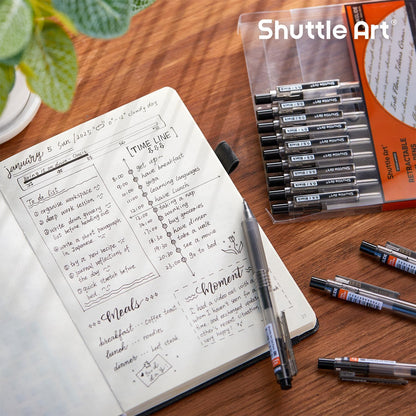 Shuttle Art Black Gel Pens, Ink Glide Series 90 Pack Retractable 0.5mm Fine Point Rollerball Gel Ink Pens Bulk Set Quick Drying Smooth Writing with Grip for Journaling Note Taking Office School Home