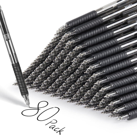 Sooez 80 Pack Pens Bulk, Ballpoint Pens with Soft Grip, Retractable Black Ink Pen, Medium Point 1.0mm for Note-Taking & Journaling, Smooth Writing No Bleed for Nurses Servers Teachers School Office