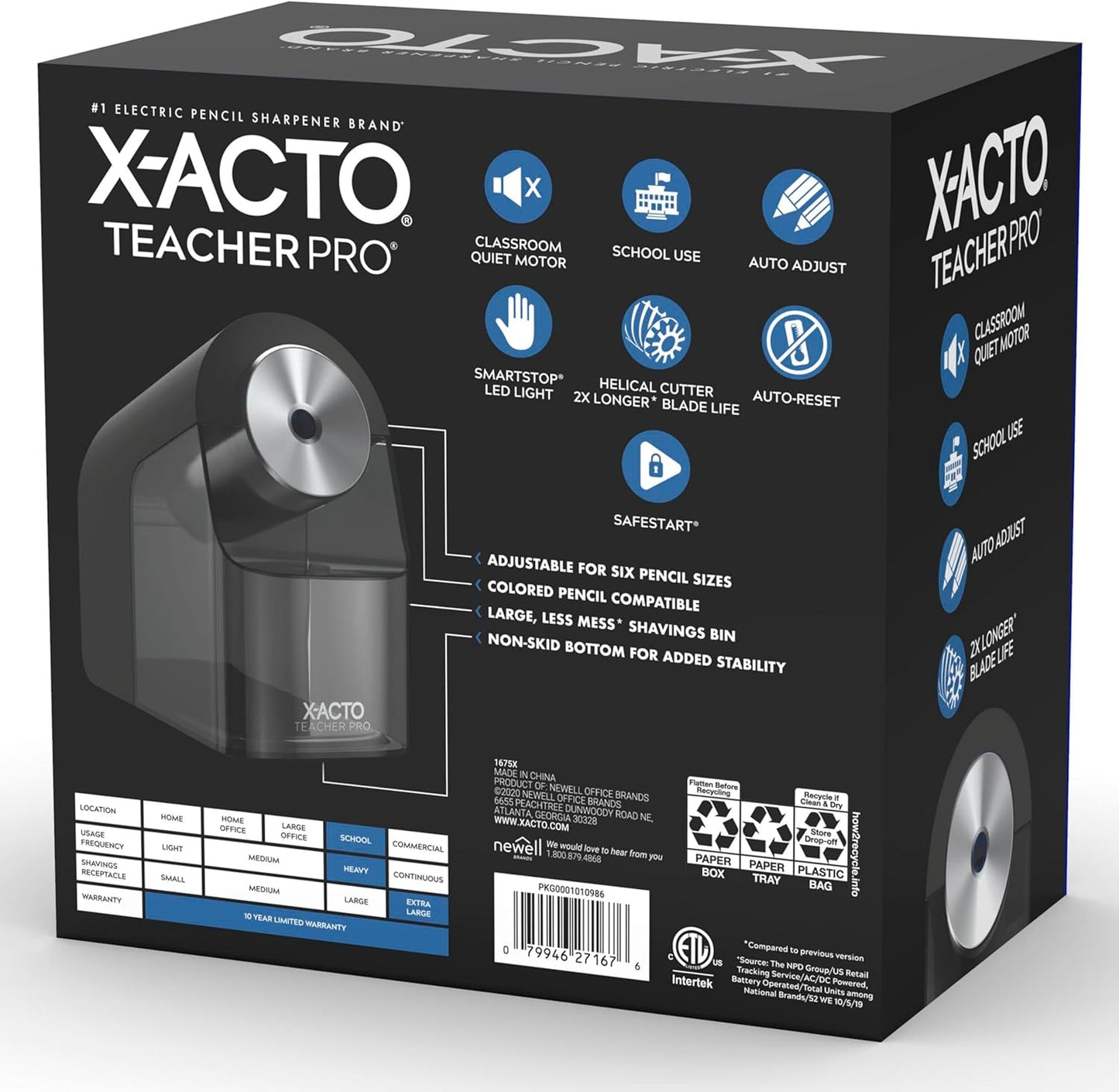 X-ACTO Teacher Pro Electric Pencil Sharpener, Heavy Duty, Black, 1 Count - School, Classroom Essentials