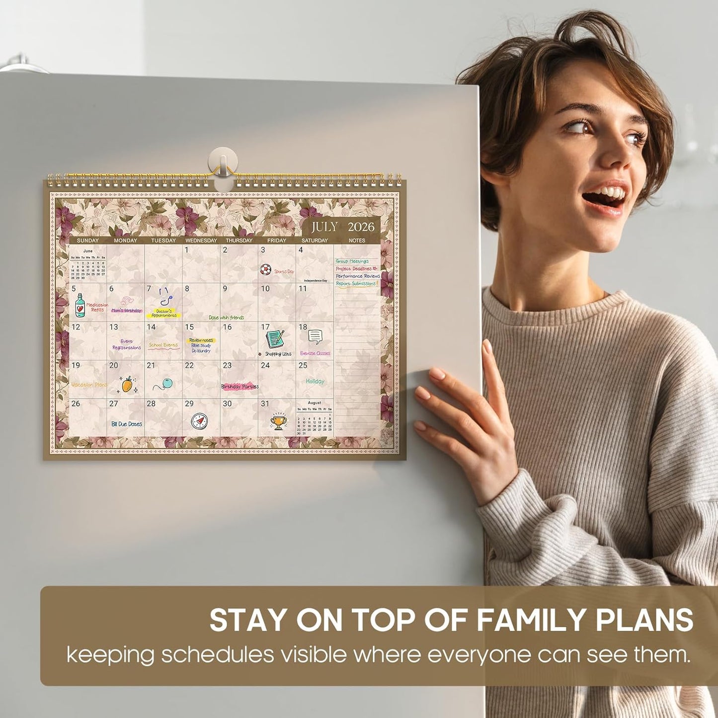 Calendar 2026-2027, Monthly Wall Calendar Runs Until June 2027, 11.5" x 14.8", Spiral Binding Hanging Wall Calendar, Perfect for Home or Office,Floral