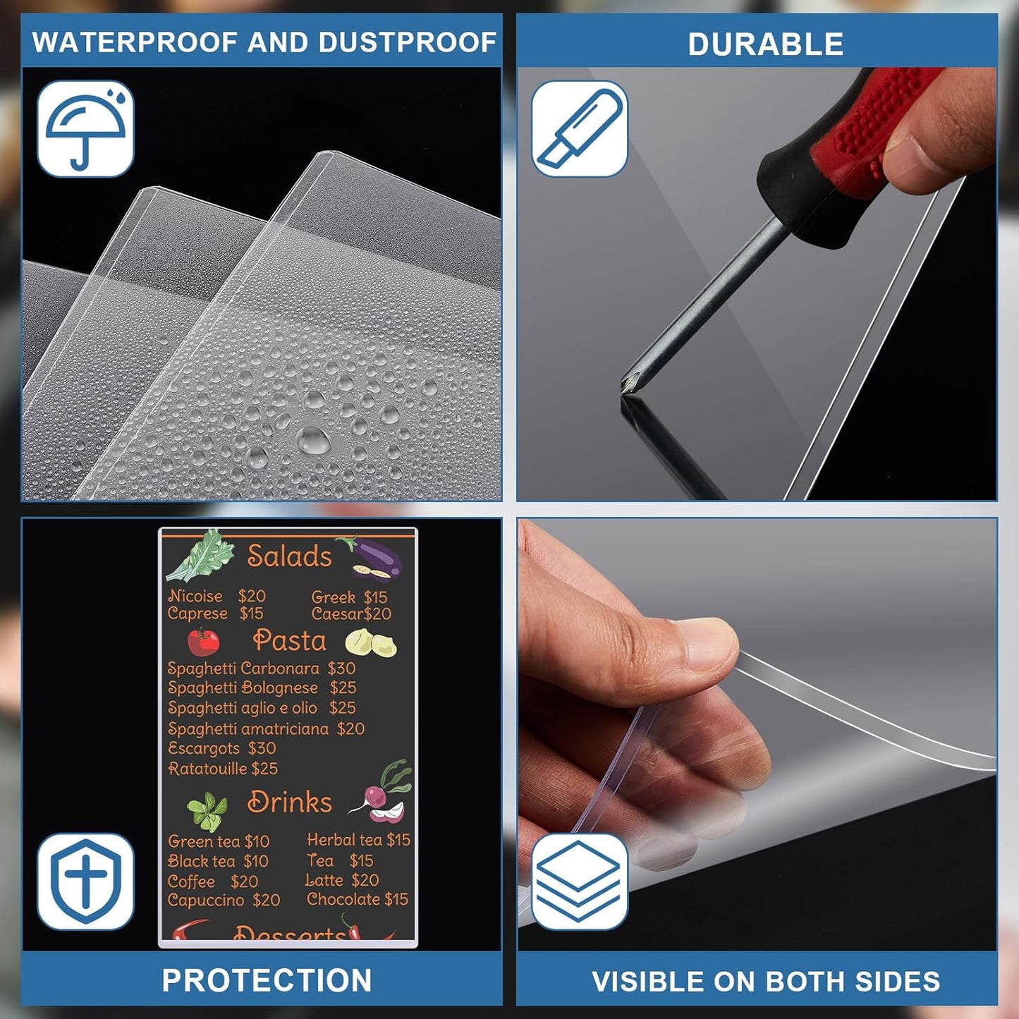 Henoyso 45 Pcs 8.5" x 14" Menu Cover Rigid Print Protectors Clear Heavy Duty Menu Holder Poster Protector Sleeve Hard Plastic Paper Sleeves for Page Sheet Photographs Document Birth Certificate