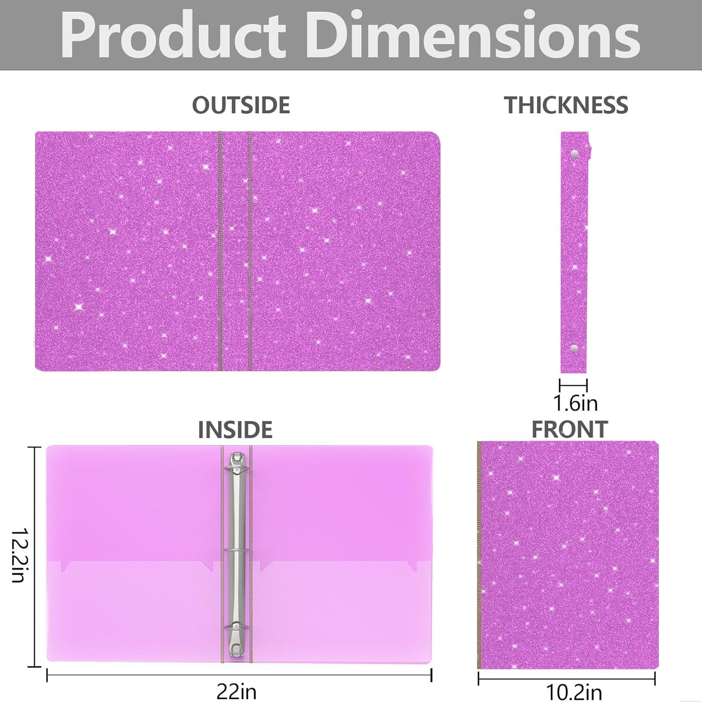 3 Ring Binder, Glitter 1 inch Binder Organizer, 8.5" x 11" Letter Size, Waterproof Fashion View Binders, Cute Binder for Office School Supplies (Pink)