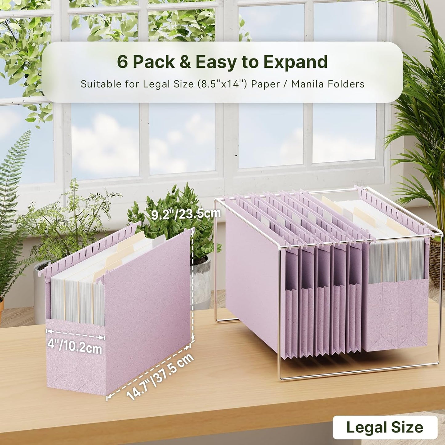 XINGIA Wheat Straw Reinforced Hanging File Folders Legal Size,4 Inch Expansion File Organizer,6 Pack Extra Capacity File Cabinet Folders for Bulky Files,Medical Charts,Filing Folders Hanging with Tabs