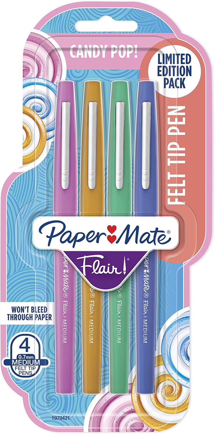 Paper Mate Flair Felt Tip Pens, Medium Point (0.7mm), Limited Edition Candy Pop Pack, 6 Count