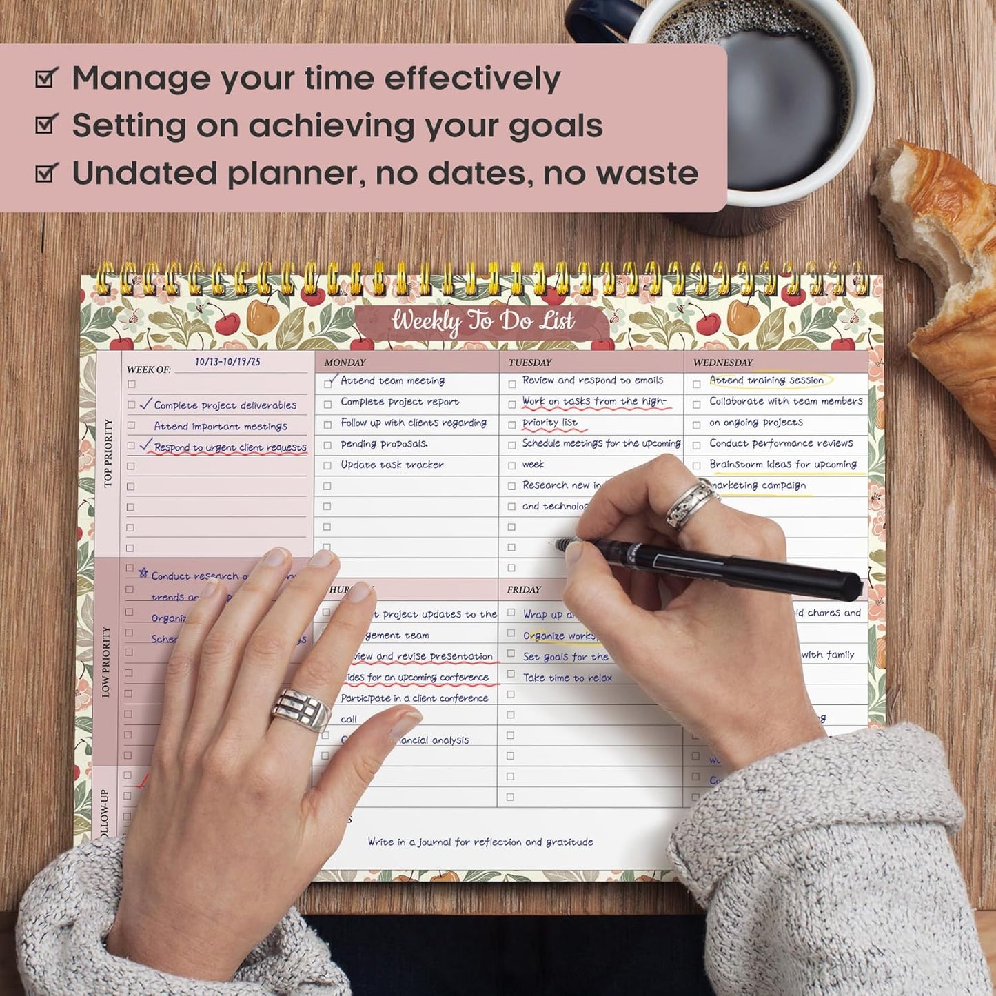 Taja Weekly To Do List Notepad with 52 Undated Sheets（8.5"×11"）- Weekly Desk Planner for Women & Man, Work and Home -1 Pack Violet Dream