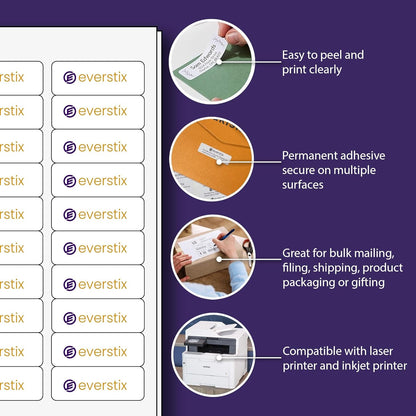 1/2" x 1-3/4", 25 Sheets, 2000 Return Address Labels for Laser & Inkjet Printers, Letter Size