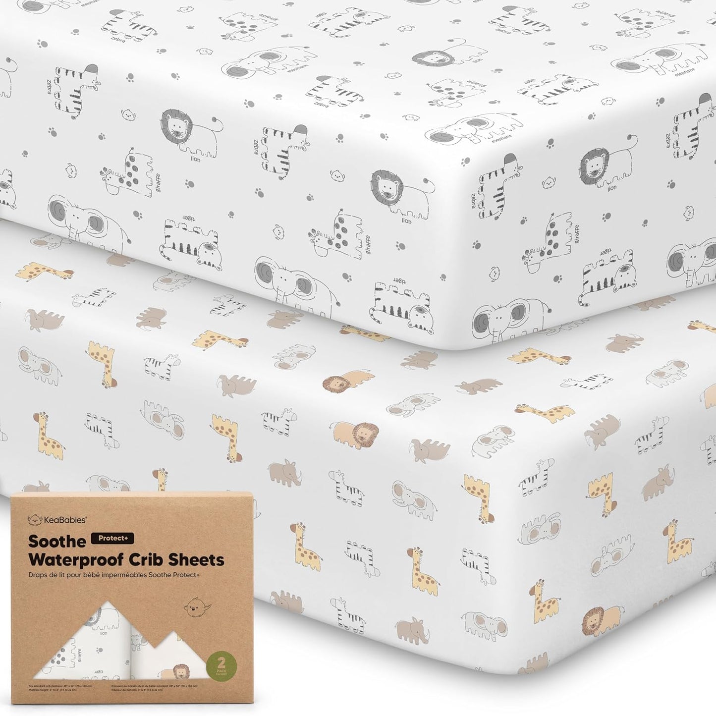 2-Pack Waterproof Crib Sheets for Boys, Girls - 52x28 Fitted Organic Cotton Baby Crib Sheets, Toddler Mattress Protector Cover, Washable, Soft & Durable Baby Bedding Essentials(Pine Grove)