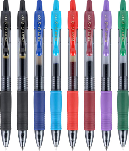 Pilot G2 Premium Refillable And Retractable Gel Ink Pens, Fine Point (0.7mm), 8 Colors, 8 Count (16606)