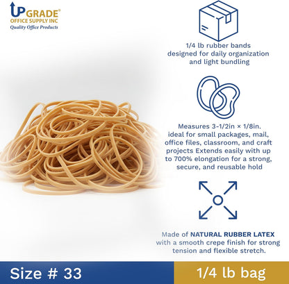 Upgrade Office Supply UPG22733 Rubber Bands, Size #33 (3-1/2” x 1/8”), 150 Bands, 1/4 lb, USA
