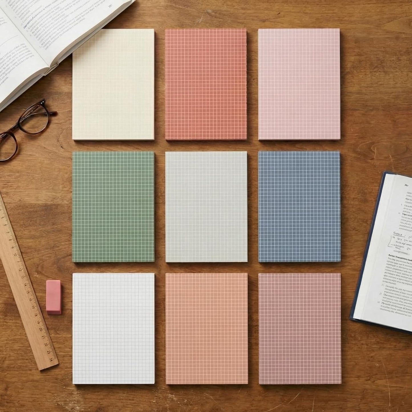 Jecery 9 Pack 4 x 6 Inch Grid Sticky Notes Self Adhesive Memo Pad Cute Graph Paper Self Stick Note Pads with Grid Lines for Gifts Office Supplies, 270 Sheets(Soft Colors)