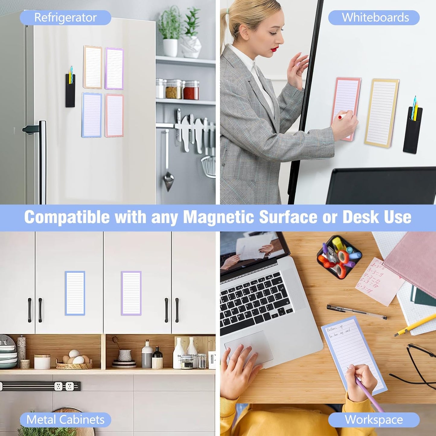 Thboxes 4 Pack Magnetic Note Pad for Fridge with Pen Holder, Totally 200 Sheets Grocery List Magnet Pad for Refrigerator Magnetic Shopping List Pad（Fruit Design）