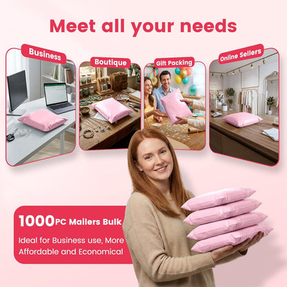 Metronic Poly Mailers 10X13 100 Pack, Strong Adhesive Shipping Envelopes for Clothing, Medium Shipping Bags for Small Businesses, Waterproof Mailers Poly Bags, Packages Bags Light Pink