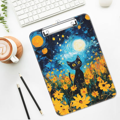 Plastic Cute Clipboard Low-Profile Metal Clip, A4 Letter Size 9 x 12.5 in, 8.5 x 11 Paper Clip Board for Teachers, Nurses, Classroom,Cute Black Cats