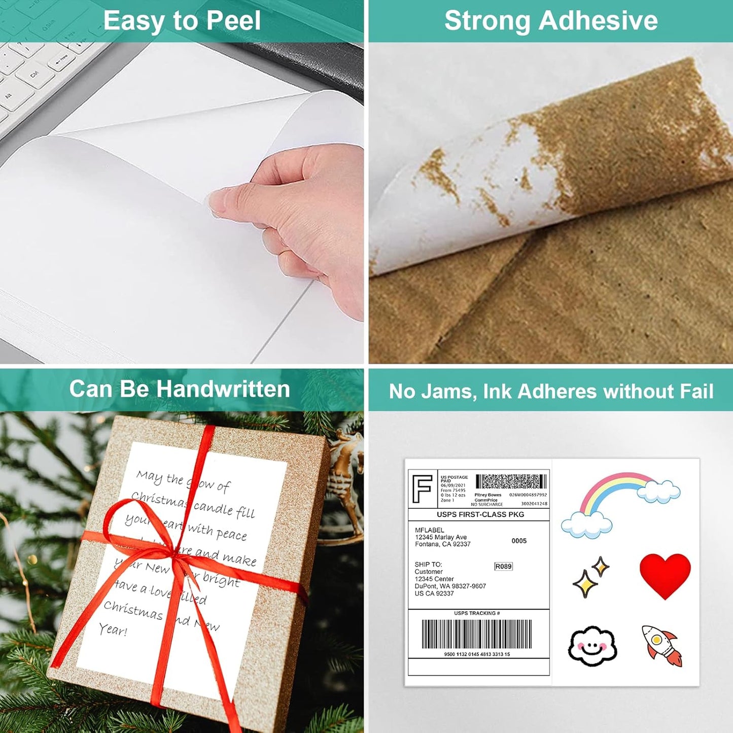 MFLABEL Half Sheet Shipping Labels - 200 Self Adhesive Sticker Sheets for Laser & Inkjet Printers, Waterproof & Smudge-Free, with 12 Free Fragile Labels for Packaging, Shipping and Crafting - Colors A