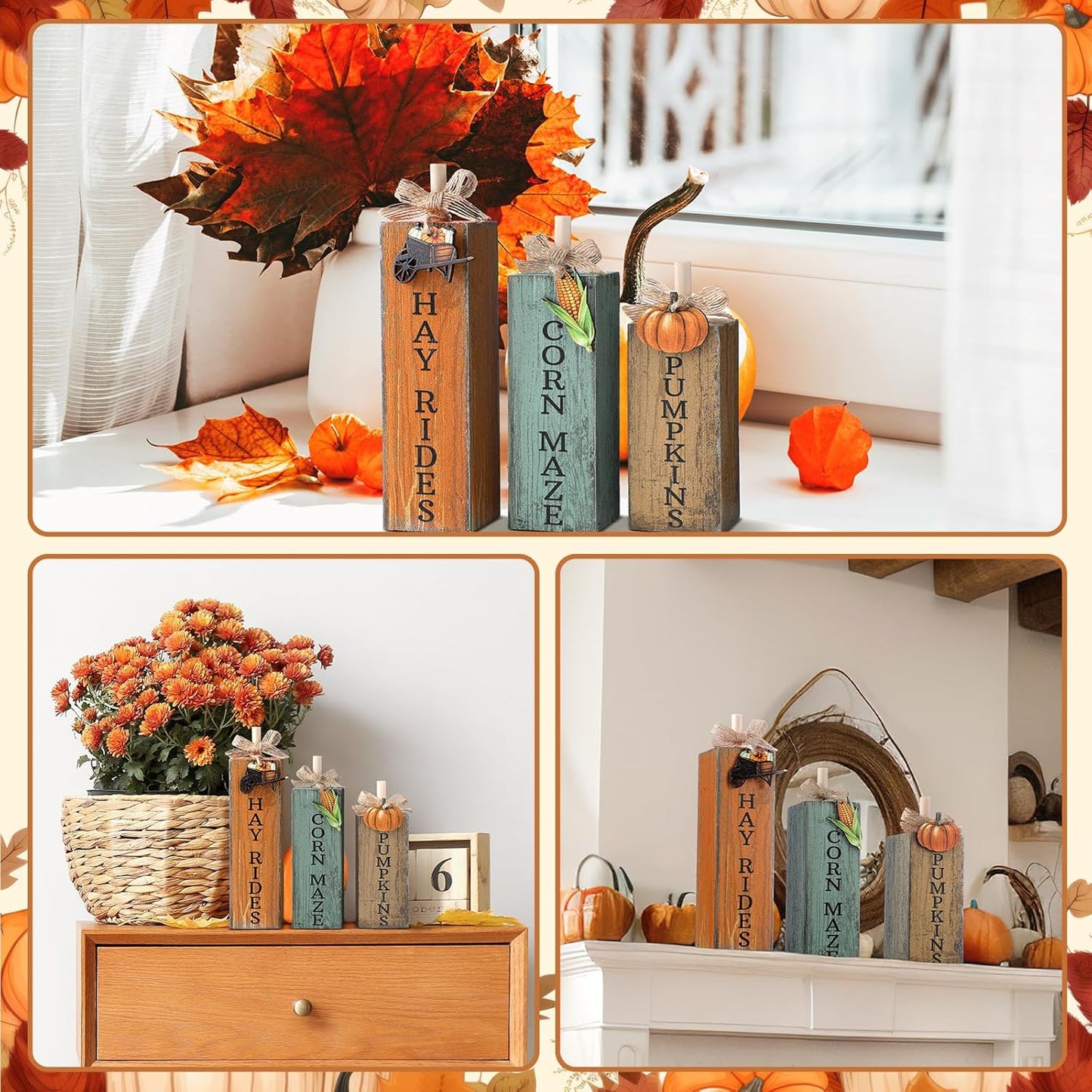 GlikCeil 3 Pcs Teacher Appreciation Week Table Decorations Wooden Classroom Decor Wood Pencil Notebook Paper Tiered Tray Decor for Teacher Desk, Back to School Party, Classroom Shelf