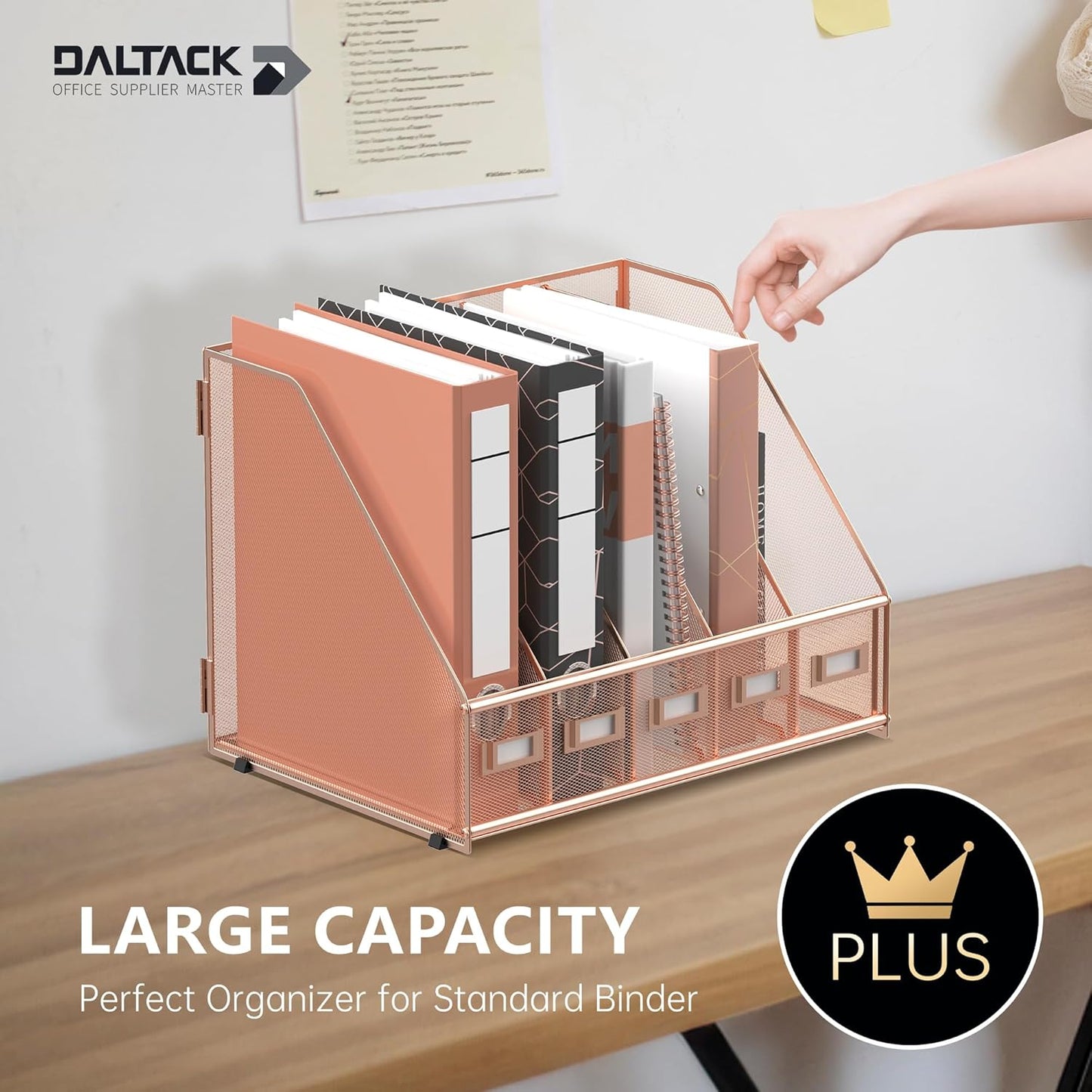 DALTACK 4 Vertical Compartments Magazine File Holder, Binder Organizer, Metal Desk Organizers for Office Home School Classroom Organization, Black