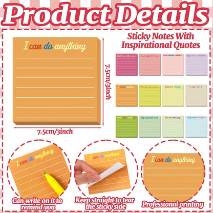 Yinder 48 Pcs Inspirational Sticky Notes Cute Motivational Sticky Notes Pad End of Year Employee Appreciation Gifts Bulk for Teacher Nurse Coworkers Office Supplies 3 x 3'' (Thank You,Dark Color)