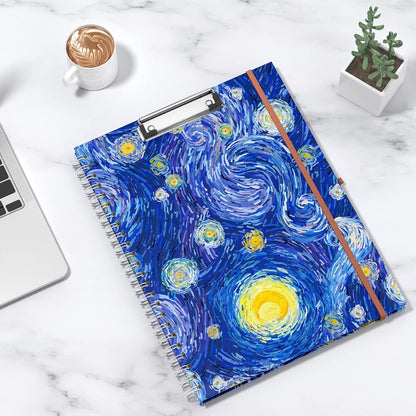 Rimilak Spiral Clipboards Folio with Refillable Lined Notepad, 14.5 x 9.8 In, Hardcover Cover with 5 Interior Pockets, Elastic Band and Pen Loop Series. Cute Stylish Clipfolio, Daisy Flower