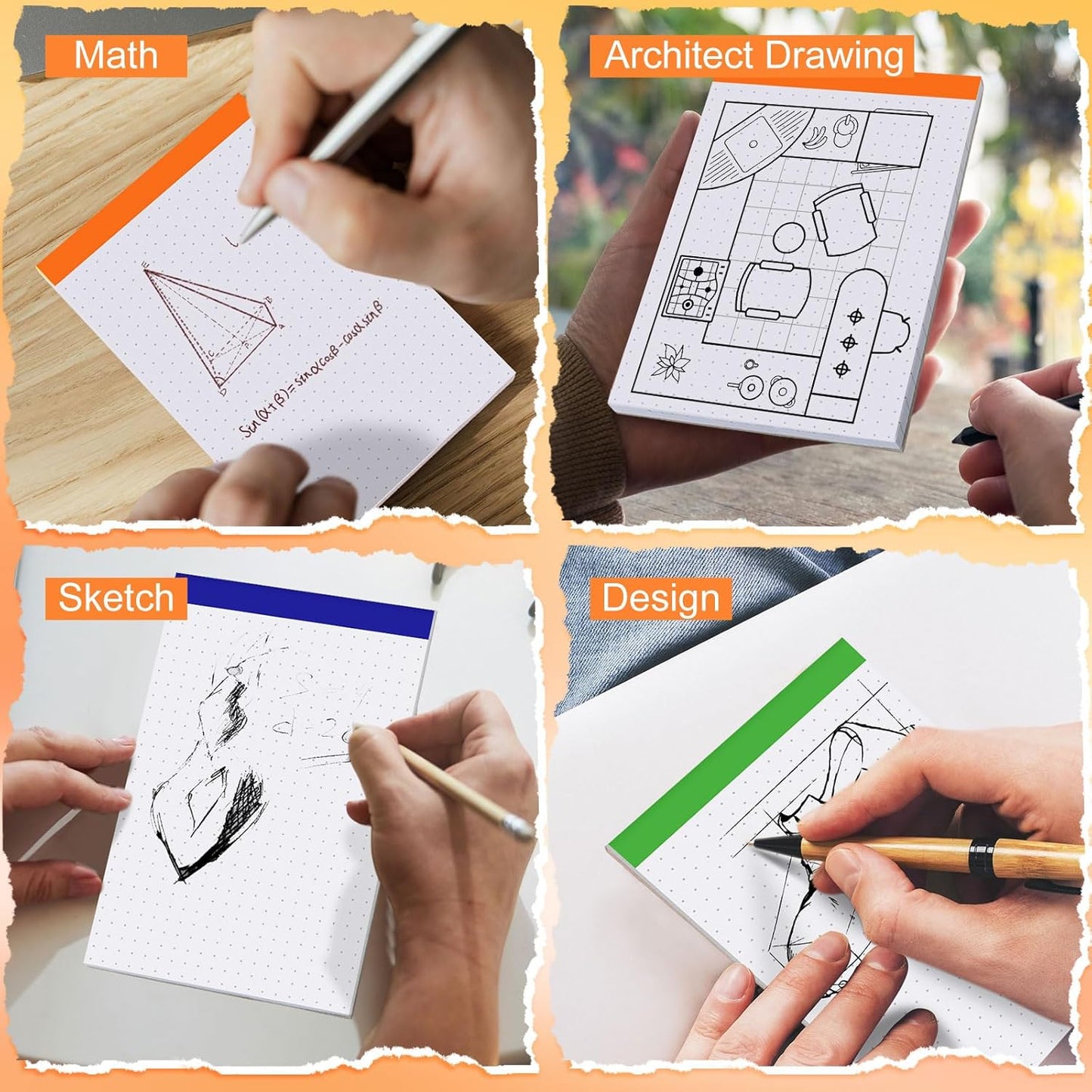 Tenceur 8 Pack Grid Paper Pad 4 x 6 Inch Graph Paper Pad, Graft Paper 30 Sheets Graph Ruled Grid Pad Notebook Notepads Memo Pads Math Grid Note Pad Scratch Pads Assorted Colors(5 Squares Per Inch)