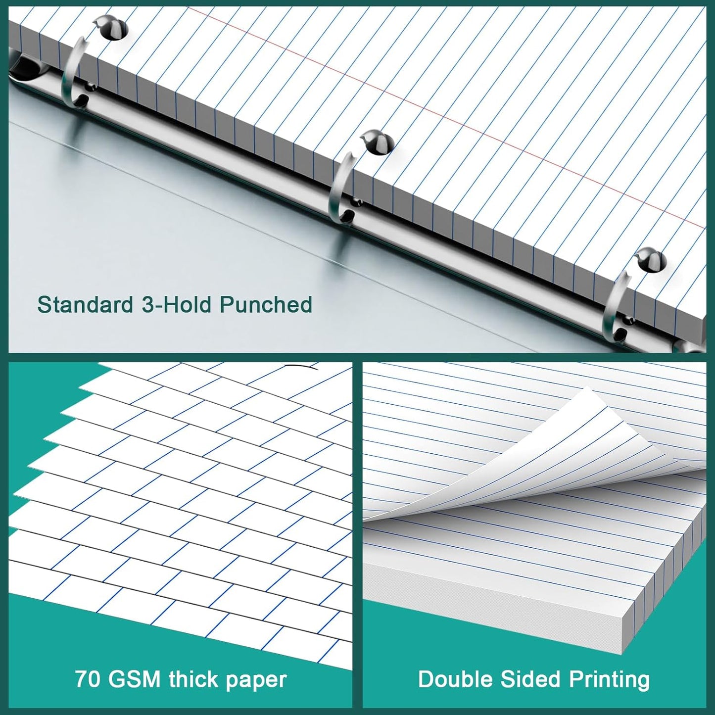Note Pads 8 X 10.5 Loose Leaf Paper, 120Sheets, 3 Hole Punched Lined Paper, College Ruled 8 X 10.5 Notebooks, 10-1/2" X 8 Binder Writing Pads, Filler Paper For Engineering, Office, School Supplies