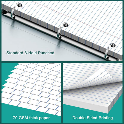 Note Pads 8 X 10.5 Loose Leaf Paper, 120Sheets, 3 Hole Punched Lined Paper, College Ruled 8 X 10.5 Notebooks, 10-1/2" X 8 Binder Writing Pads, Filler Paper For Engineering, Office, School Supplies