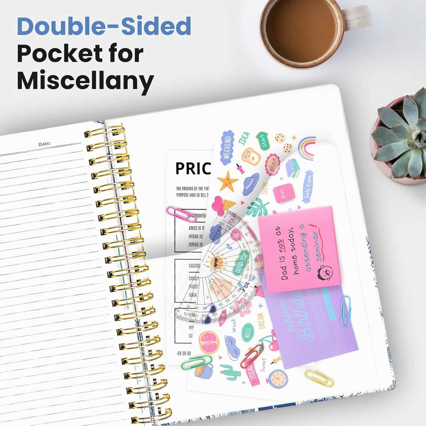 Large Lined Spiral Journal for Women Cute Hardcover 5 Subject Notebook for Work 8.5" x 11" with Removable Dividers & Tabs, College Ruled, 280 Pages Aesthetic Journal for Work, School & Note Taking, Garden of Whimsy