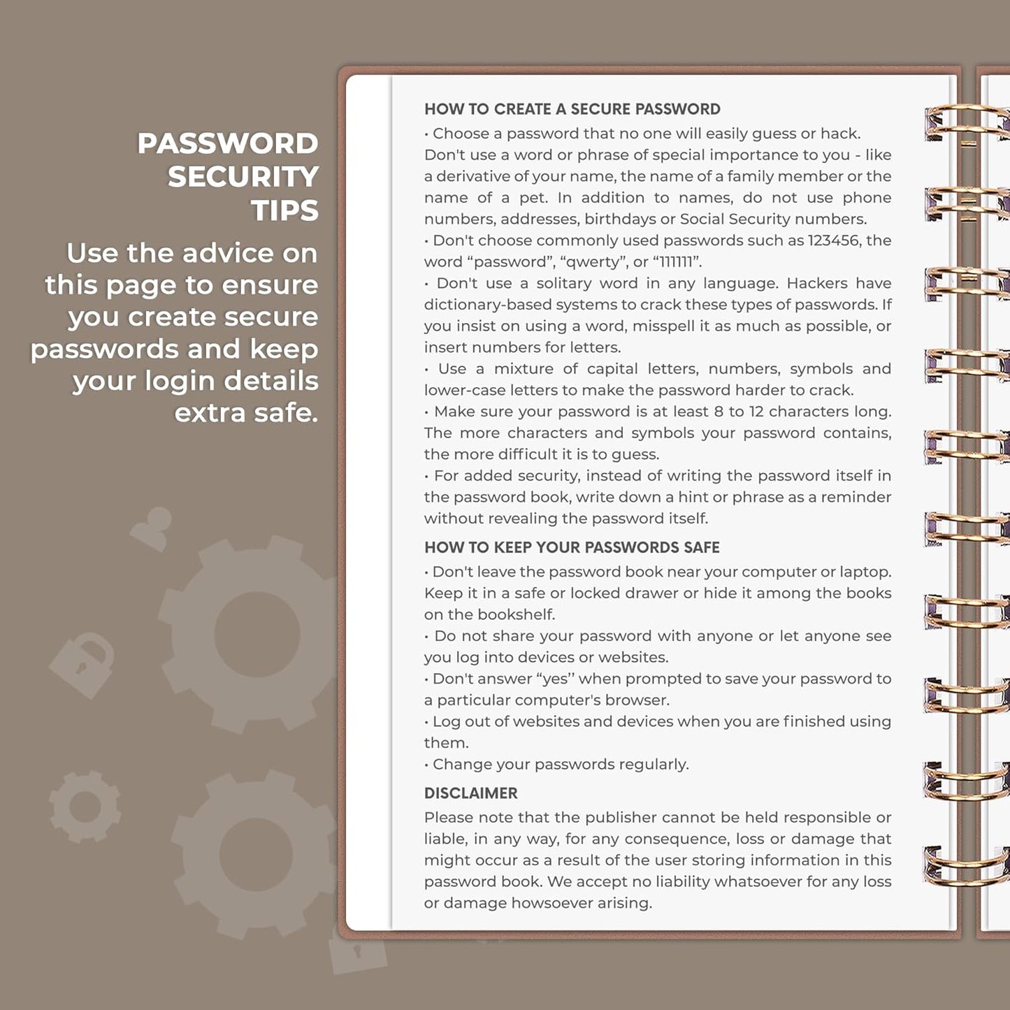 Clever Fox Password Book Spiral – Internet Address & Password Organizer with Laminated Alphabetical Tabs – Password Keeper Journal – Hardcover, Medium Size, 6.1x7.7” (Mystic Blue)