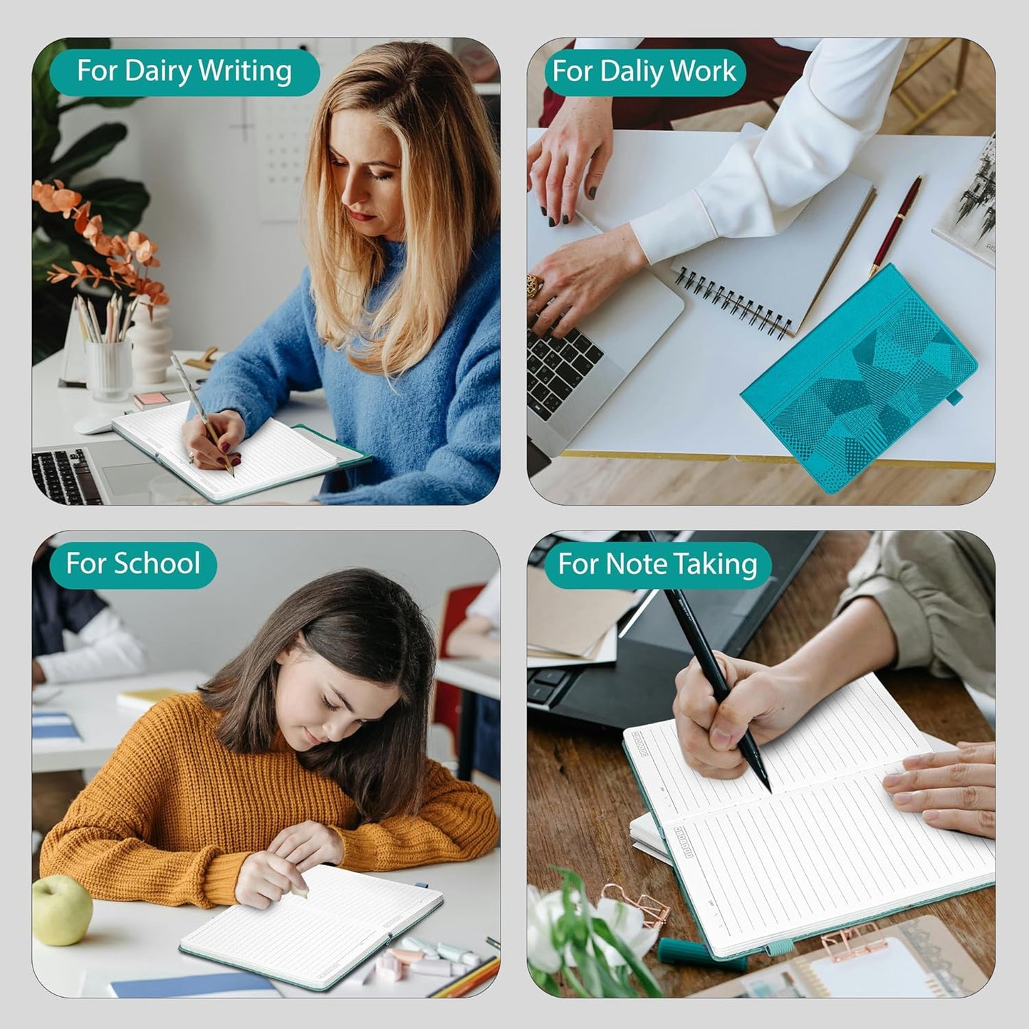 Yoment Lined Journal Notebook for Women, A5 Hardcover Leather Journal for Writing, 260 Pages 100 GSM Thick Paper, College Ruled Notebook for Work, School, Office, 5.7" x 8.3"Green