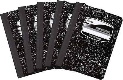 Mead Composition Books/Notebooks, College Ruled Paper, 100 Sheets, 5 Pack (72930)