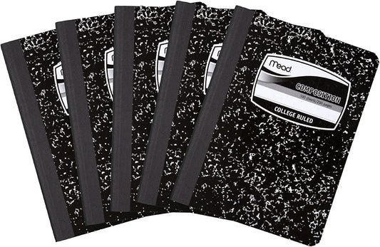 Mead Composition Books/Notebooks, College Ruled Paper, 100 Sheets, 5 Pack (72930)