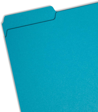 Smead Interior File Folder, 1/3-Cut Tab, Letter Size, Aqua, 100 per Box, Expandable File Folders for Filing Cabinet