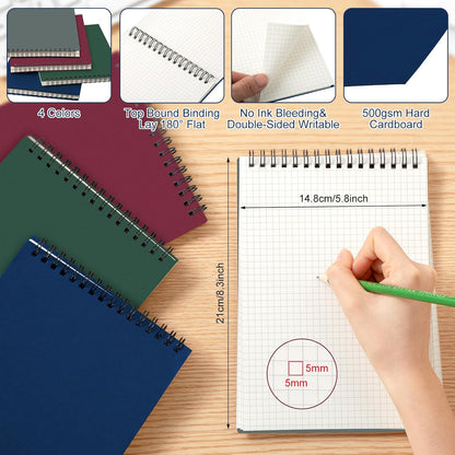 Engrowtic 2 Pack Graph Paper Spiral Notepad A5 Top Wirebound Notepad Grid Notebook Steno Pads Memo Notebook Grid Paper 140 Pages for Writing Sketching Drawing Office Supplies (Black)