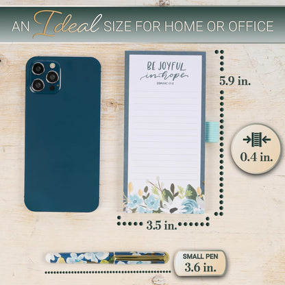 Christian Art Gifts Compact Magnetic Notepad & Medium Ballpoint Pen Set: Trust in the Lord Inspirational Scripture, Shopping Lists, Memos, Reminders, 70 Lined Easy Tear-off Sheets, Purple/Teal Floral