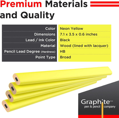 GRAPHITE Hard Lead Carpenter Pencils Bulk - (1) Pack of 12 Pieces Lumber Wooden Pencil #2 (HB) - Red