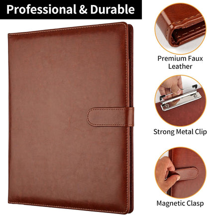 Professional Padfolio with Clipboard, Faux Leather Portfolio Folder Binder, Legal Pad Holder for A4 Letter Size Notepad, Resume, Writing Pad, Ideal Organizer for Business Office Conference, Black