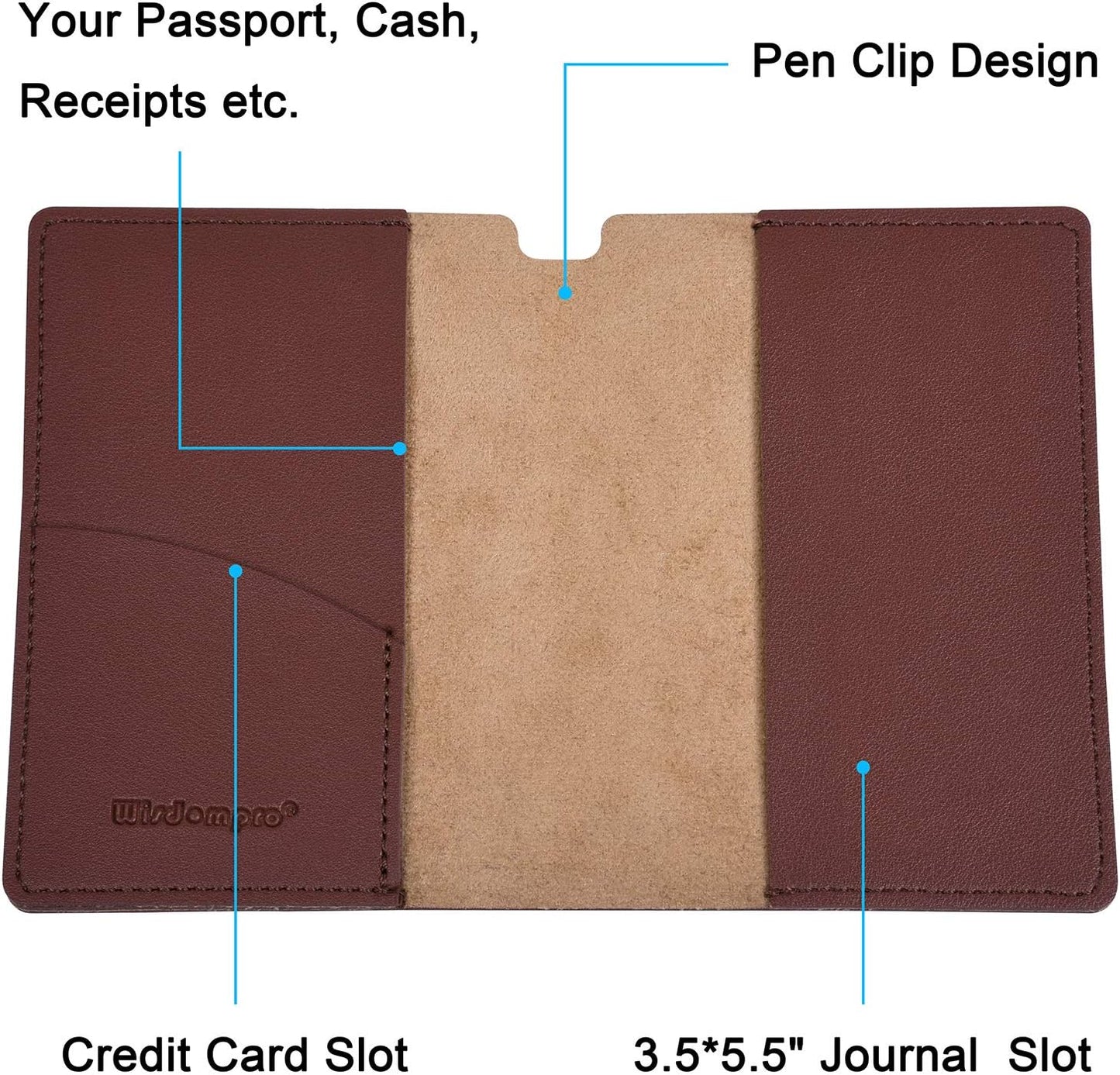 Wisdompro Journal Cover, 2 Pack PU Leather Notebook Cover for Field Notes, or other 3.5" x 5.5" Pocket Notebooks - Blue