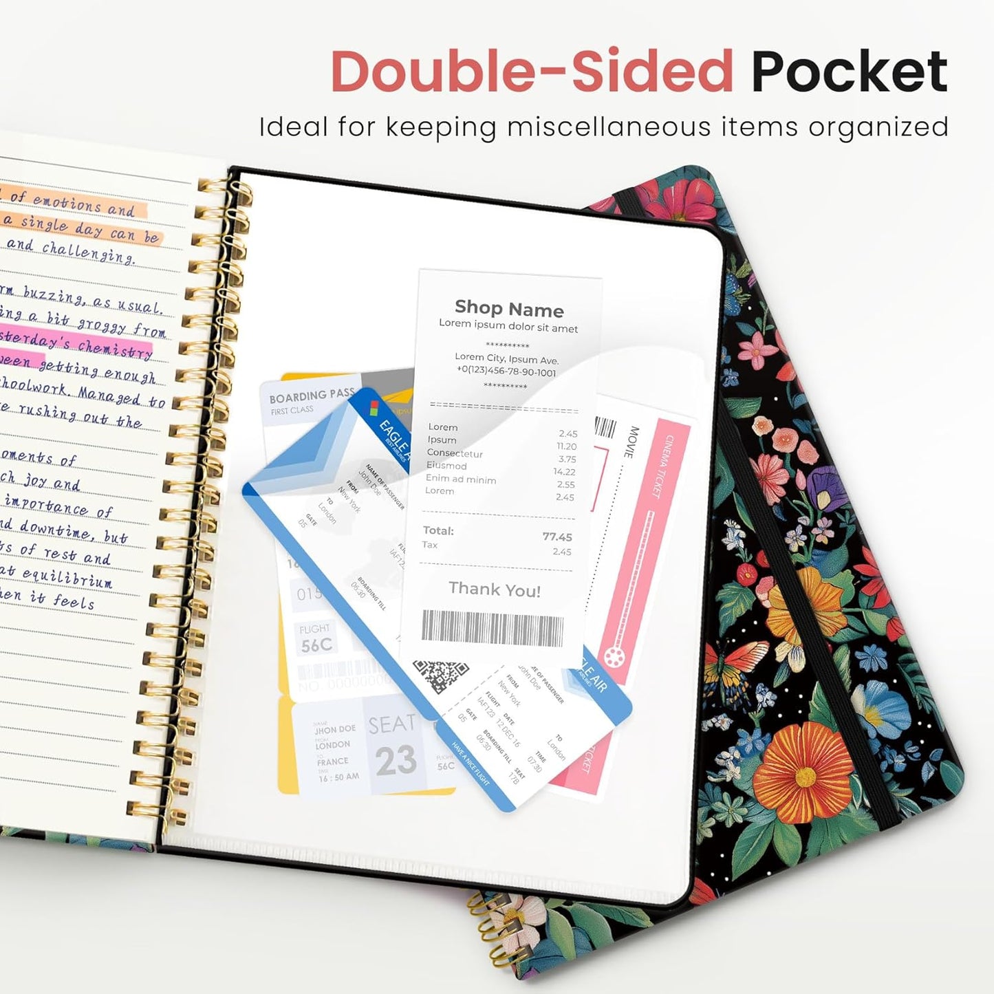 ZOTIA Lined Spiral Journal for Women, A5 Cute Hardcover College Ruled Notebook for Work, School & Note Taking, Aesthetic Writing Journal, 140 Pages (5.8" x 8.3"), Blue Floral