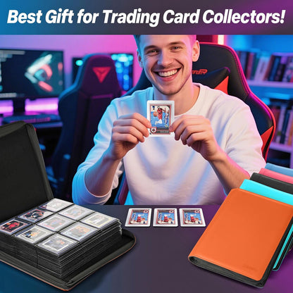 9 Pocket TopLoader Binder, Holds 360 3”x4” Toploader Hard Cases, Sleeves Card Collection Binder, 20 Double Sided Pages, Compatible with Trading & Sports Holder - Black