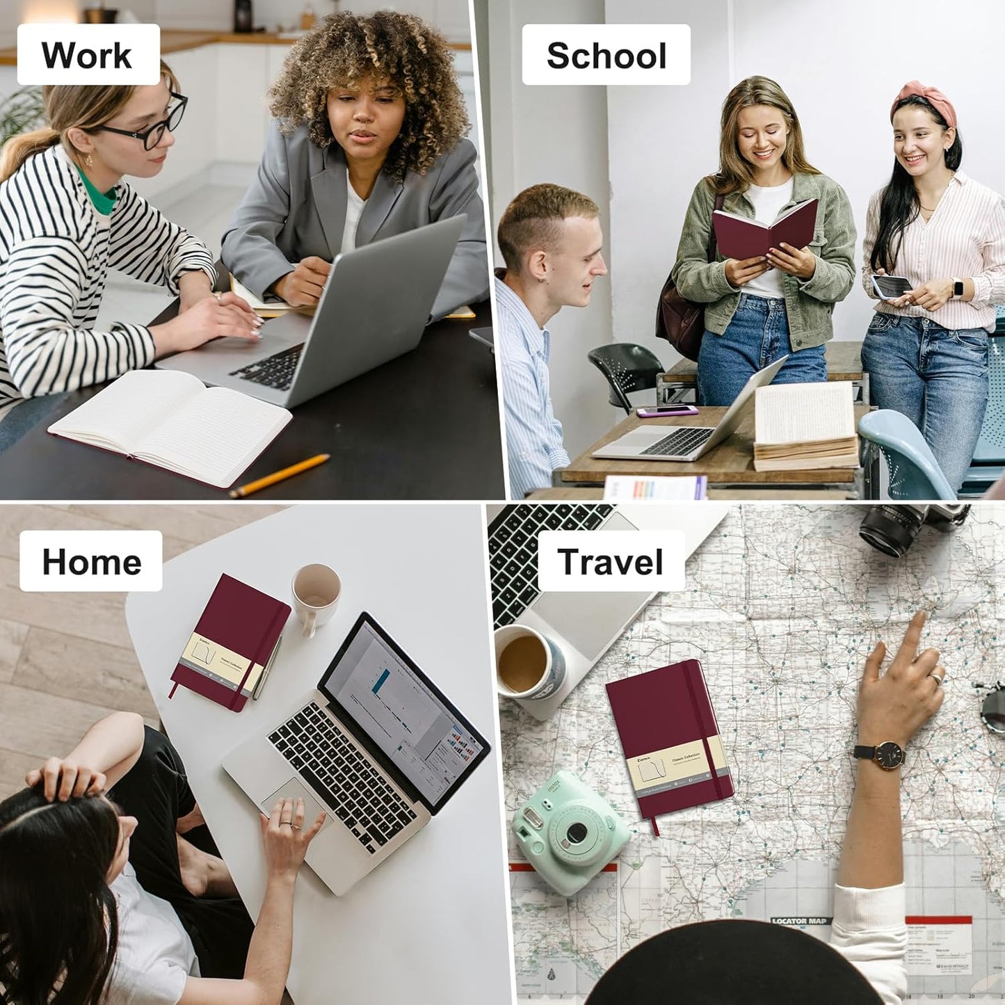 Comix 6 Pack Lined Journal Notebooks for Work, 240 Pages, 5.5"x8.3", Black, Hardcover, A5 Medium College Ruled, Journaling Notebooks for Notes-Taking, Fits for Office School Home