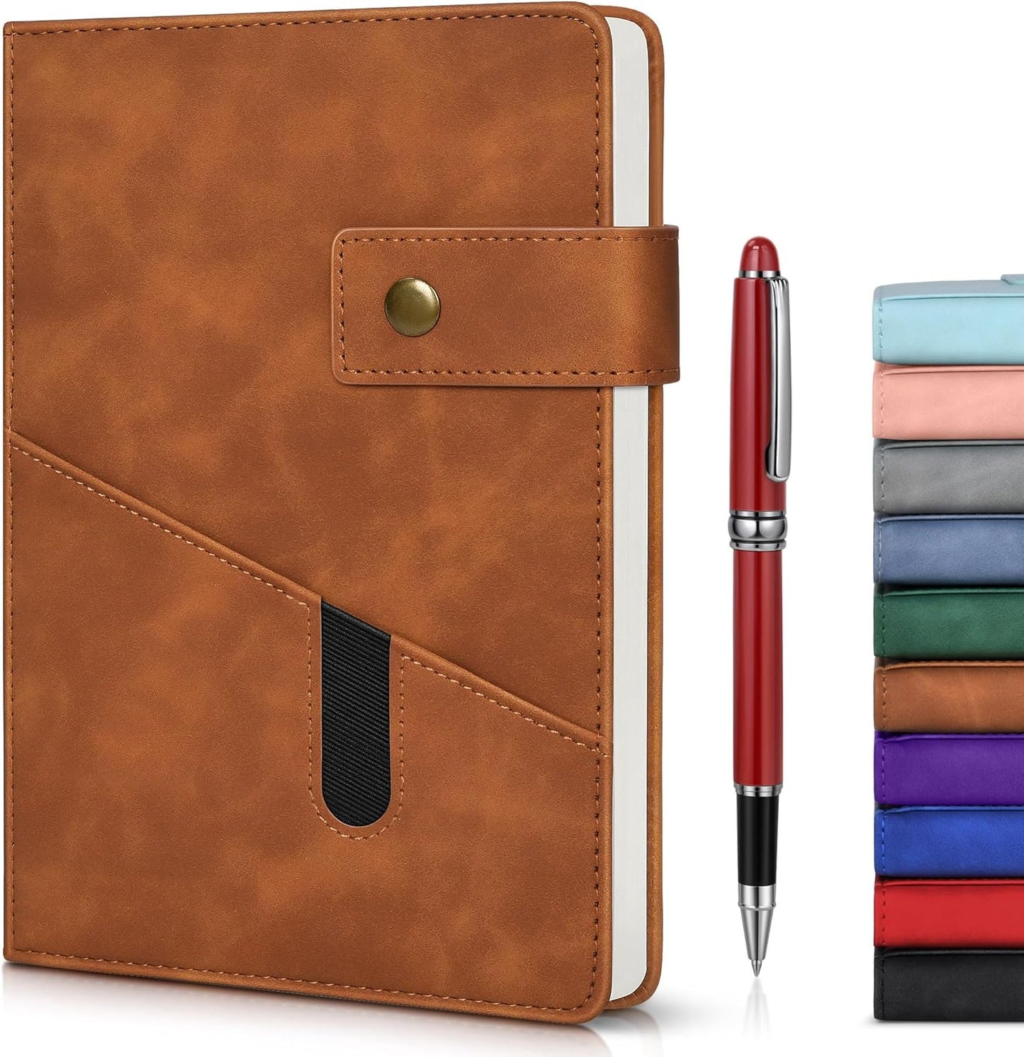 Lined Journal Notebook with Pen, A5 Personalized Hardcover Leather Journal for Men Women, 200 Pages 100 GSM Thick Paper College Ruled Notebooks for Work Travel School Writing Diary 5.9" X 8.4" Black