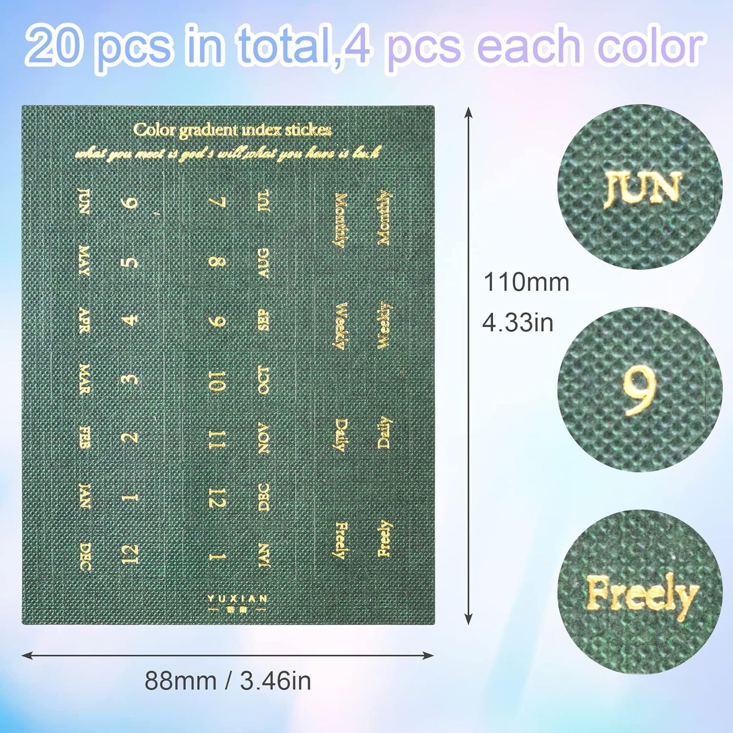 OIIKI 180pcs Planner Monthly Tabs, Self-Adhesive Index Tabs Stickers, Gradient Sticky Page Markers Labels for Document Notebooks Books Project Binders Office- 5 Colors(D Style)